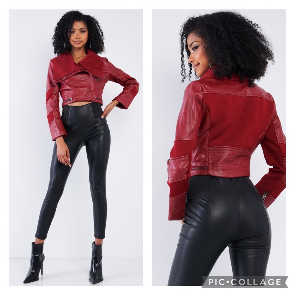 Burgundy Red Vegan Leather Cropped Jacket